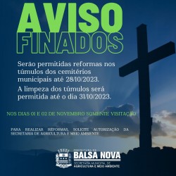 Reformas de túmulos nos cemitérios de Balsa Nova podem ser feitas até o dia 28/10